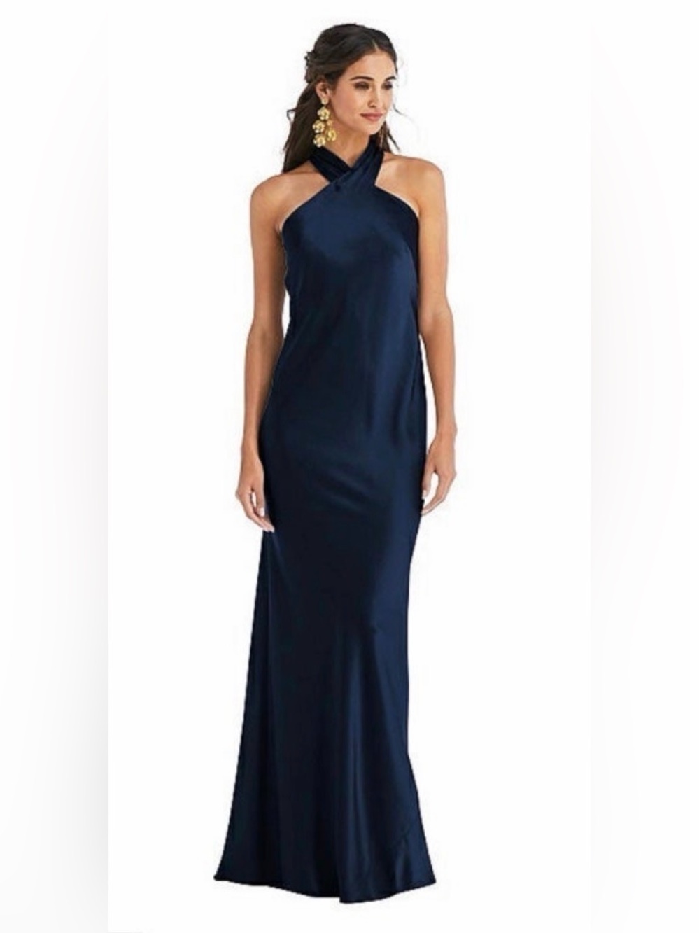 Women's LOVELY Midnight Blue Satin Halter Dress Size S